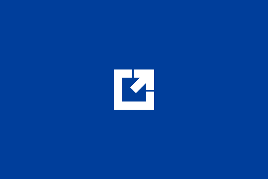 New Leaders Cover Image - white square and arrow on a blue background.