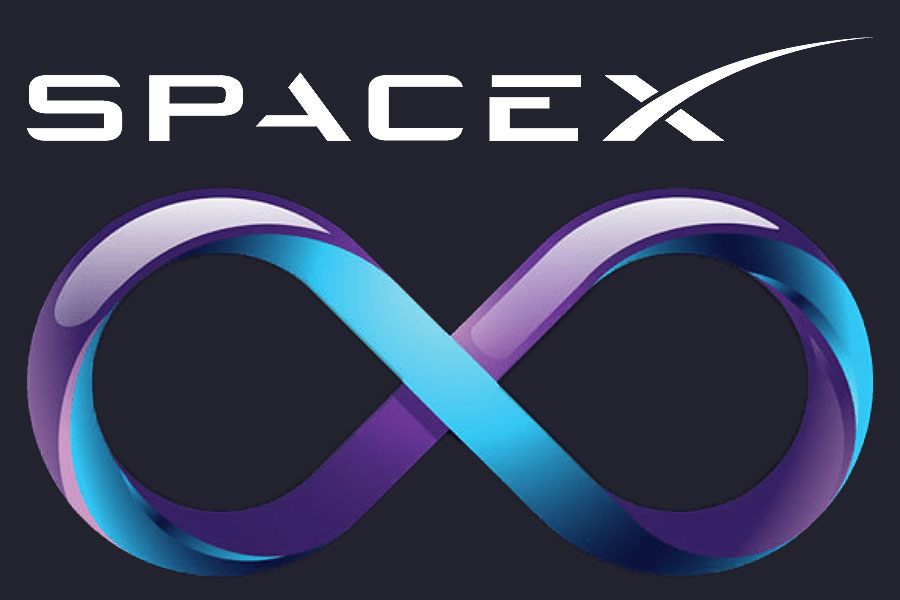 SpaceX Cover Image - Black text with blue infinity symbol.