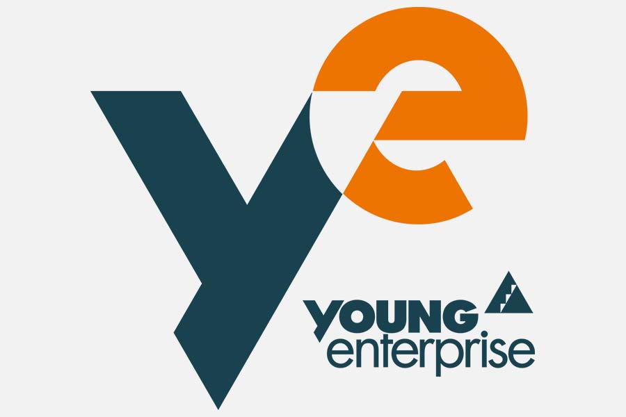 Young Enterprise Cover Image - Blue Y and orange E.