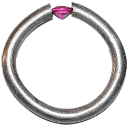 Titanium tension set ring with ruby.